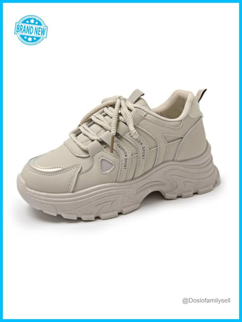 Womens Leather Lace-Up Chunky Platform Sneakers Non-Slip Casual Walking Shoes